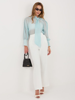 Miętowa elegancka koszula z bufiastym rękawem