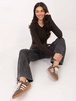 Czekoladowa damska bluzka basic z bawełny