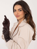 Hurt Ciemnobrązowe rękawiczki damskie z eko skórą