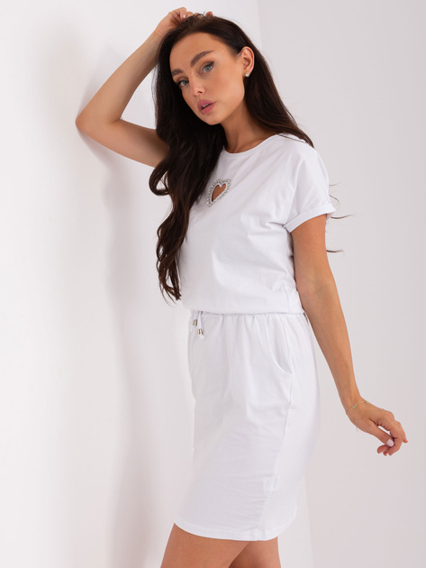 Hurt Biała damska sukienka dresowa ze ściągaczem