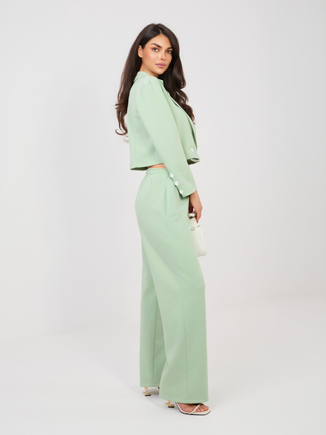 Pistacjowy dwurzędowy komplet z prostymi spodniami RUE PARIS