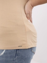 Camelowy bawełniany t-shirt basic plus size