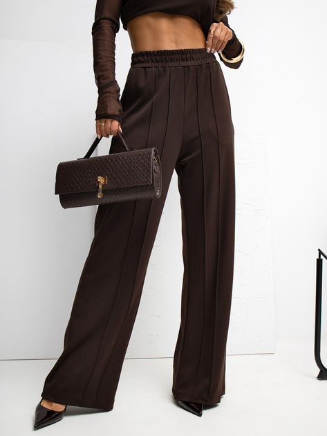 Czekoladowe spodnie basic bez zapięcia RUE PARIS