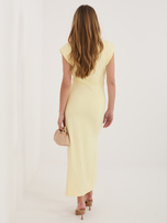 Jasnożółta drapowana sukienka z rozcięciem RUE PARIS 