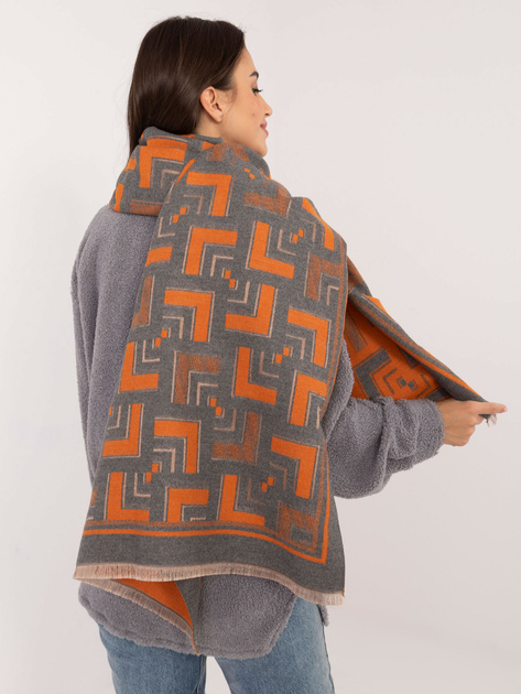 Hurt Szaro-pomarańczowy damski szal z frędzlami