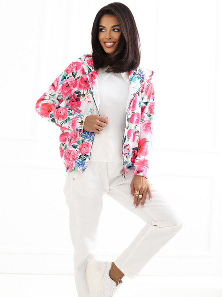 Wholesale White-Pink Velour Floral Hoodie RUE PARIS