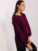 Hurt Ciemnofioletowa bluzka wizytowa z perełkami 