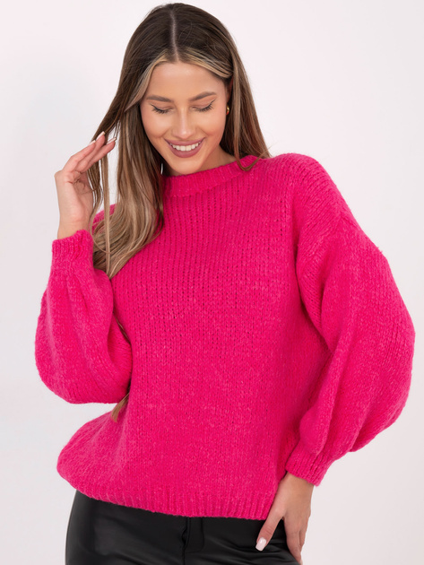 Fuksjowy sweter z bufiastymi rękawami