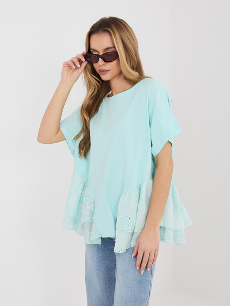 Miętowa bawełniana bluzka z falbanami