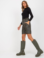 Hurt Khaki ocieplane szorty casualowe ze skóry ekologicznej