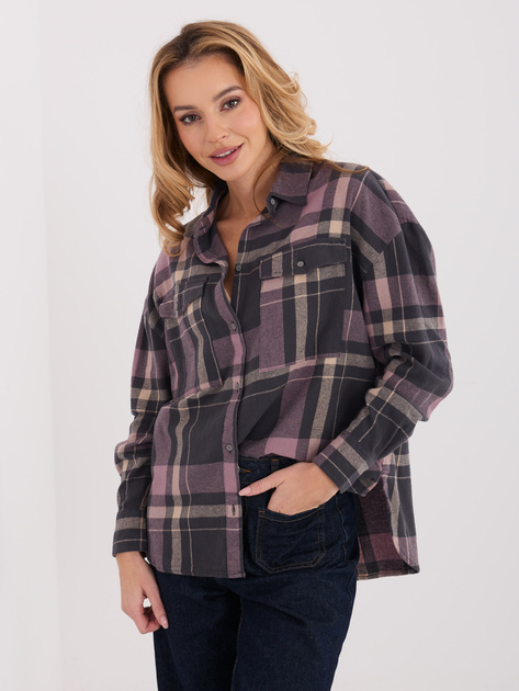 Jasnoszaro-różowa flanelowa koszula w kratę STITCH & SOUL