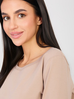 Ciemnobeżowa bluzka basic z okrągłym dekoltem RUE PARIS 