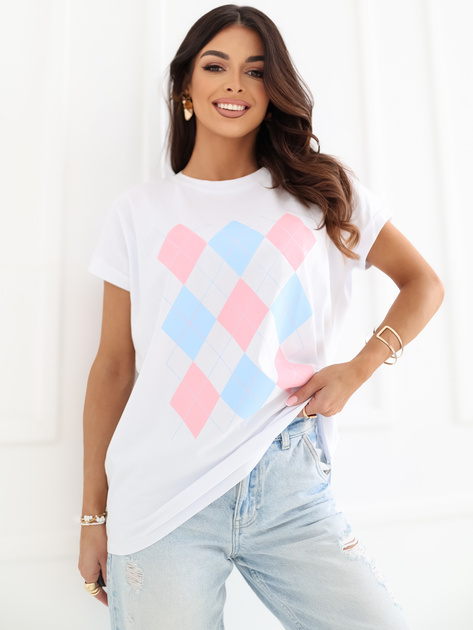 Biała bawełniana bluzka w geometryczny wzór