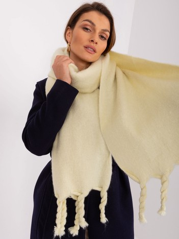 Hurt Light yellow smooth scarf with fringes.