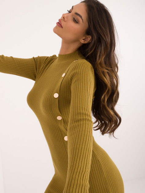 Hurtownia inline Oliwkowa dopasowana sukienka dzianinowa