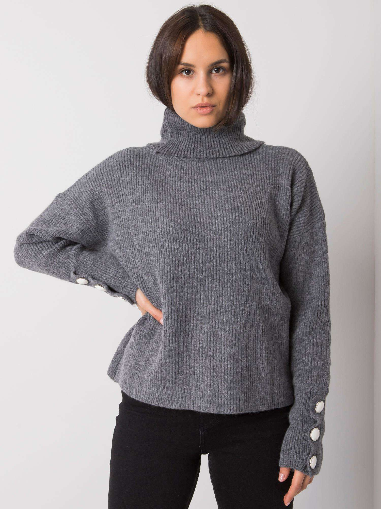 Dunkelgrauer Damenpullover mit Rollkragen Emrie RUE PARIS.