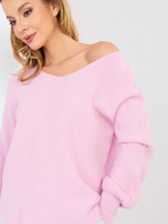 Pastelowy różowy sweter basic z długim rękawem