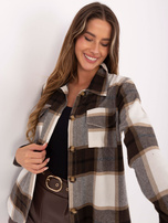 Ecru-brązowa koszula w kratę z kołnierzykiem RUE PARIS