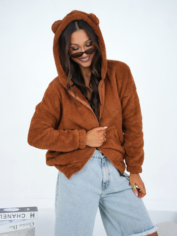 Jasnobrązowa futrzana bluza z kapturem