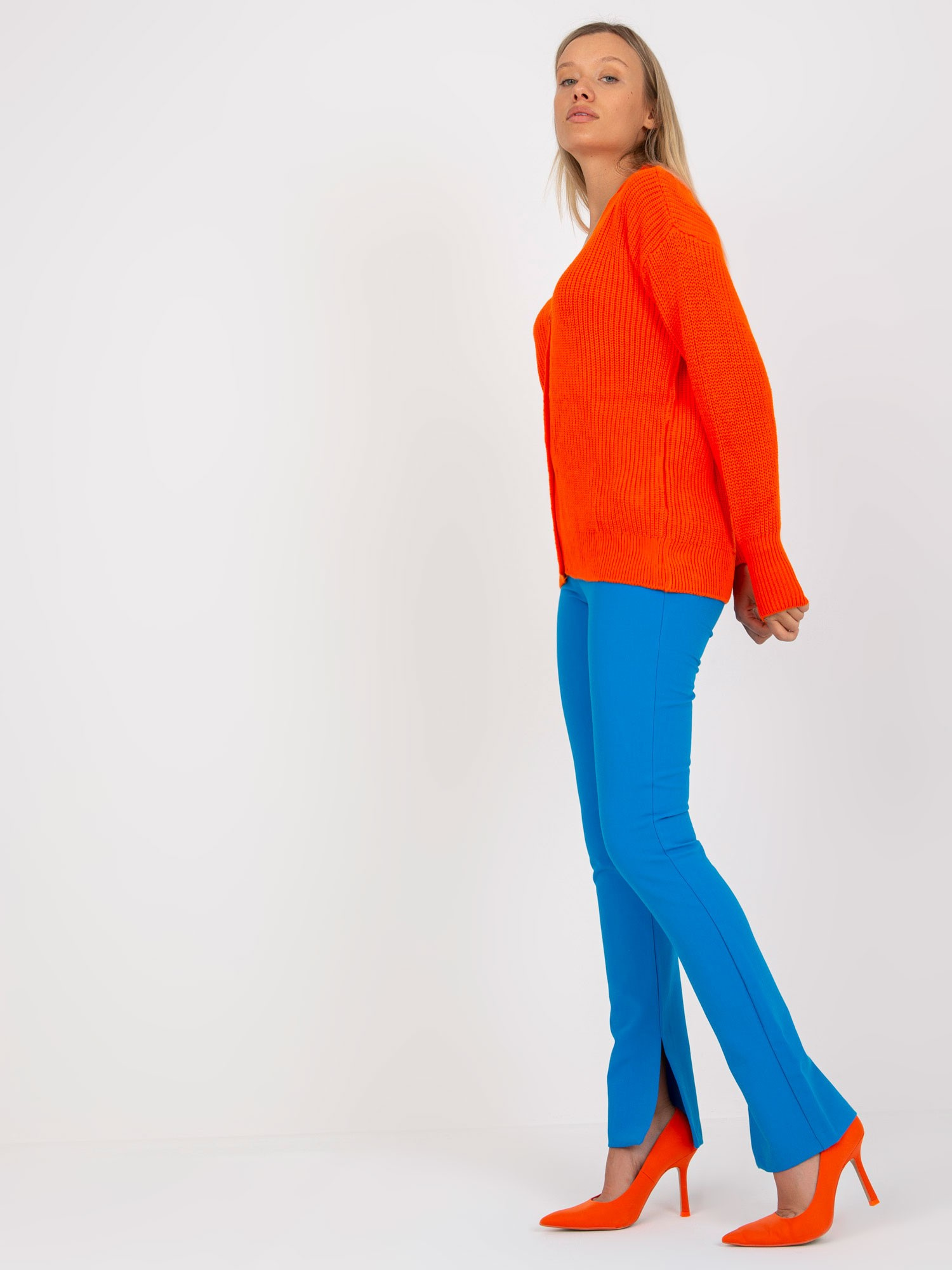 Pomarańczowy sweter rozpinany oversize RUE PARIS