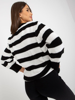 Hurt Weiß-schwarzer längerer Oversize-Pullover mit Wolle RUE PARIS.