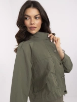 Khaki short windbreaker jacket without a hood.