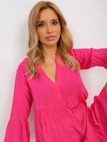 Hurt Fuksjowa sukienka z falbaną i rękawem 3/4 SUBLEVEL