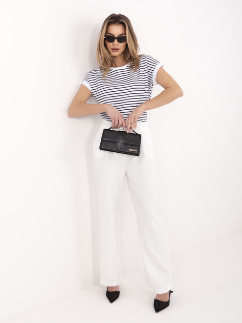 Biało-granatowy damski t-shirt z okrągłym dekoltem