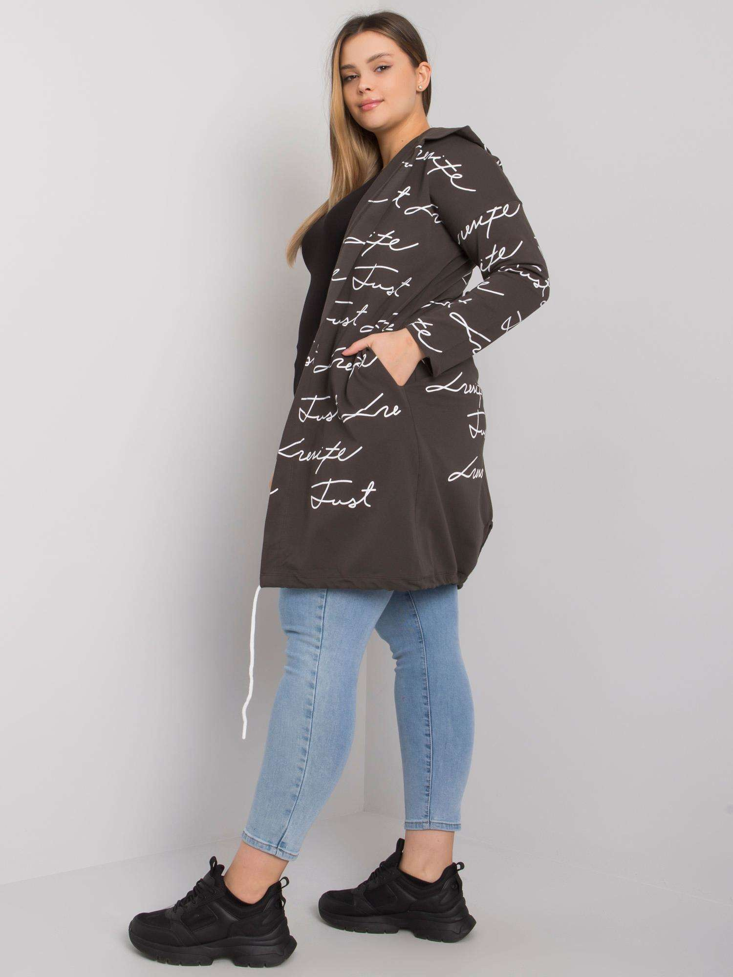 Dunkelkhaki Plus-Size-Jacke mit Parma-Drucken.