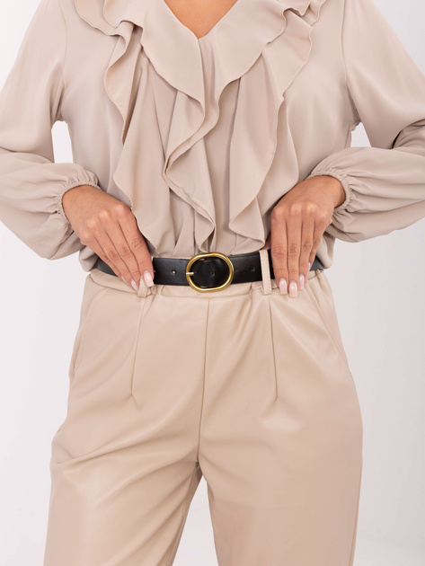 Beżowe skórzane spodnie z kieszeniami RUE PARIS