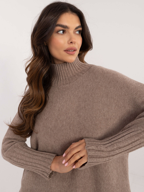 Hurt Ciemnobeżowy sweter golf w jednolitym kolorze