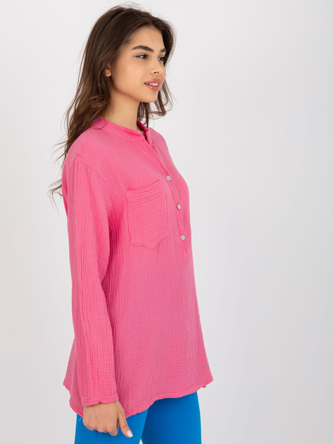 Hurtownia Różowa damska bluzka koszulowa z bawełny OCH BELLA