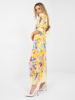 Jasnożółta rozkloszowana sukienka z printem