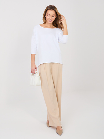 Biała damska bluzka basic z dekoltem w łódkę RUE PARIS 