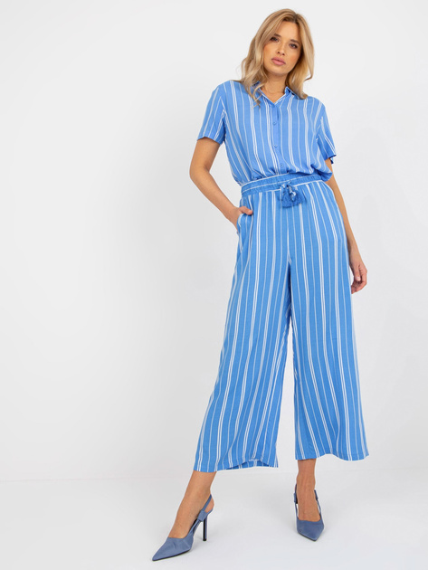 Hurt Niebieskie materiałowe spodnie palazzo z wiskozy SUBLEVEL