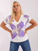 Hurt Ecru-fioletowa bluzka plus size z nadrukiem 