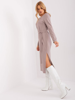 Hurt Ciemnobeżowa sukienka koktajlowa z rozcięciami