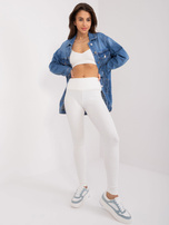 Hurt Ecru prążkowane legginsy basic z bawełny 