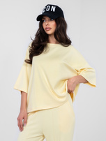 Pastelowa żółta bluzka basic z okrągłym dekoltem RUE PARIS 