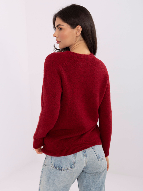 Ciemnoczerwony sweter basic z domieszką alpaki