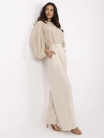 Beżowe letnie spodnie z szeroką nogawką 