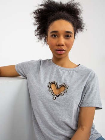 Hurt Gray women's t-shirt with appliqués and cutout.
