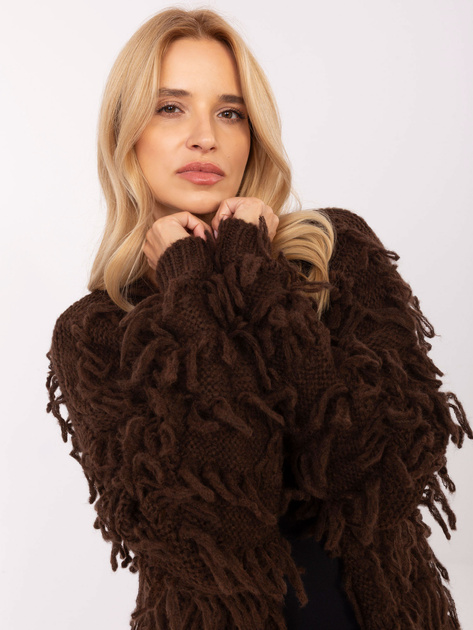 Brązowy damski kardigan w stylu boho RUE PARIS