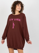 Hurt Ciemnobrązowo-różowa długa bluza oversize z nadrukiem