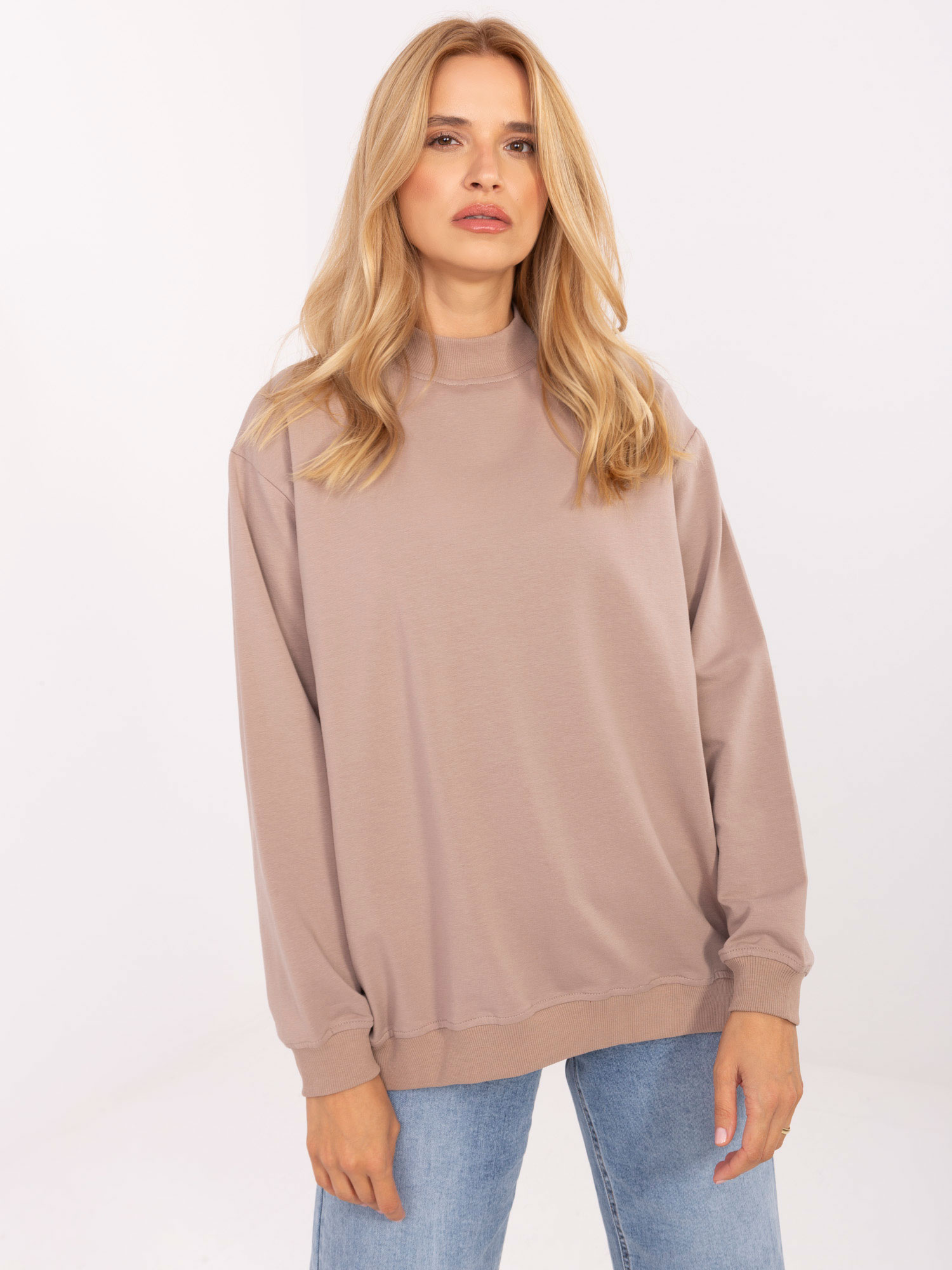 Ciemnobeżowa damska bluza z półgolfem BASIC FEEL GOOD 