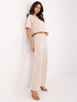 Hurt Beżowy gładki komplet z dodatkiem wiskozy