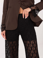 Black lace wide-leg pants.