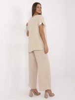 Beżowy damski komplet z szerokimi spodniami 