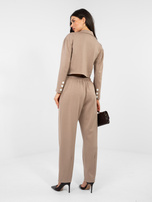 Ciemnobeżowy komplet z dwurzędową marynarką RUE PARIS 