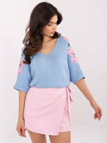 Hurt Jasnoniebieski damski sweter oversize z dekoltem V 